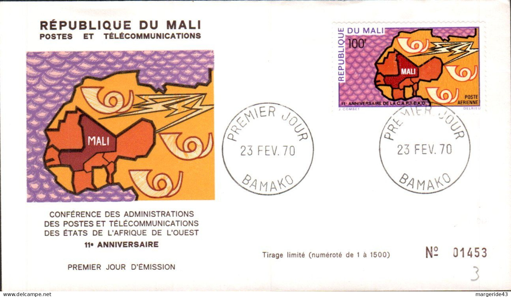 MALI FDC 1970 CONFERENCE DES POSTES - Mali (1959-...)