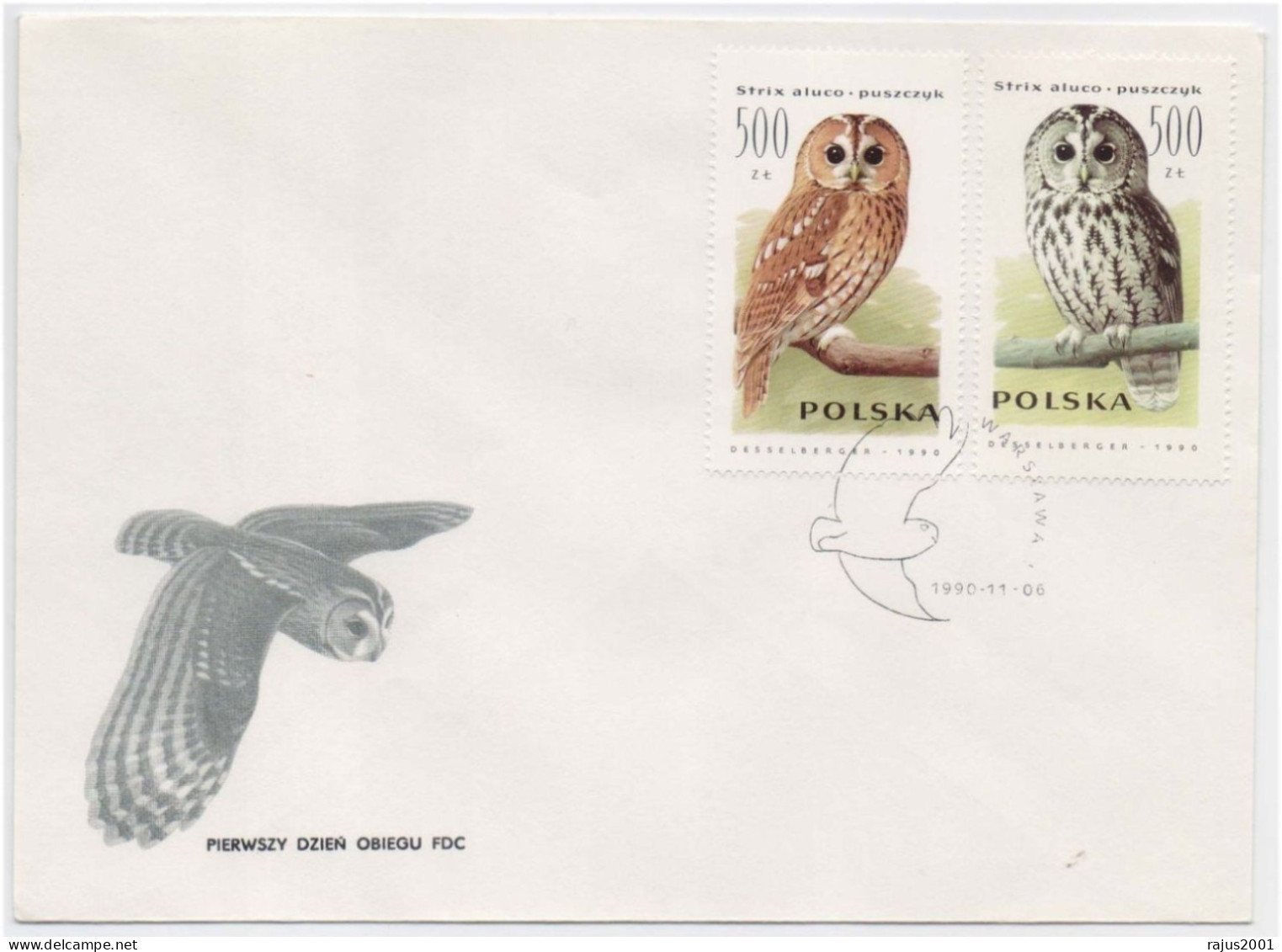 Tawny Brown & Black OWL, OWLS, Hibou, Eule, Uil, Birds, Bird, Animal, Pictorial Cancellation FDC - Owls