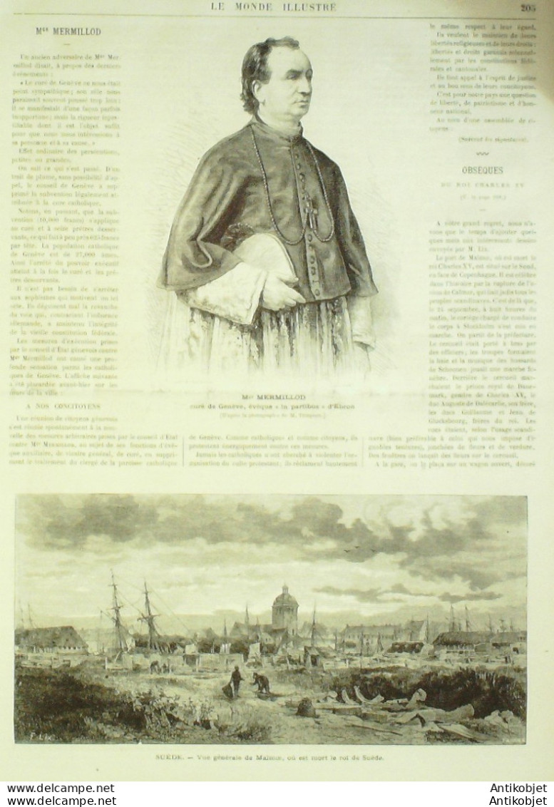 Le Monde Illustré 1872 N°808 Suisse Friburg Suède Malmoe Mort Charles XV  - 1850 - 1899