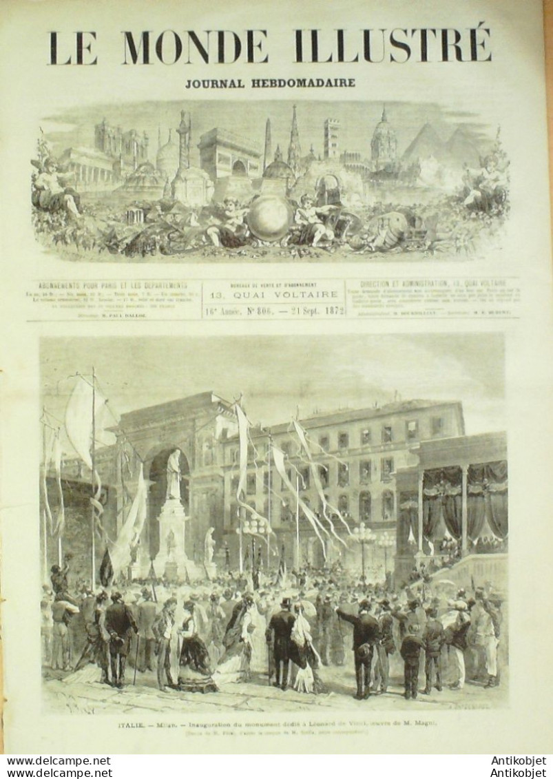 Le Monde Illustré 1872 N°806 Italie Milan Allemagne Berlin Angleterre Wollwich Belgique Bruxelles - 1850 - 1899