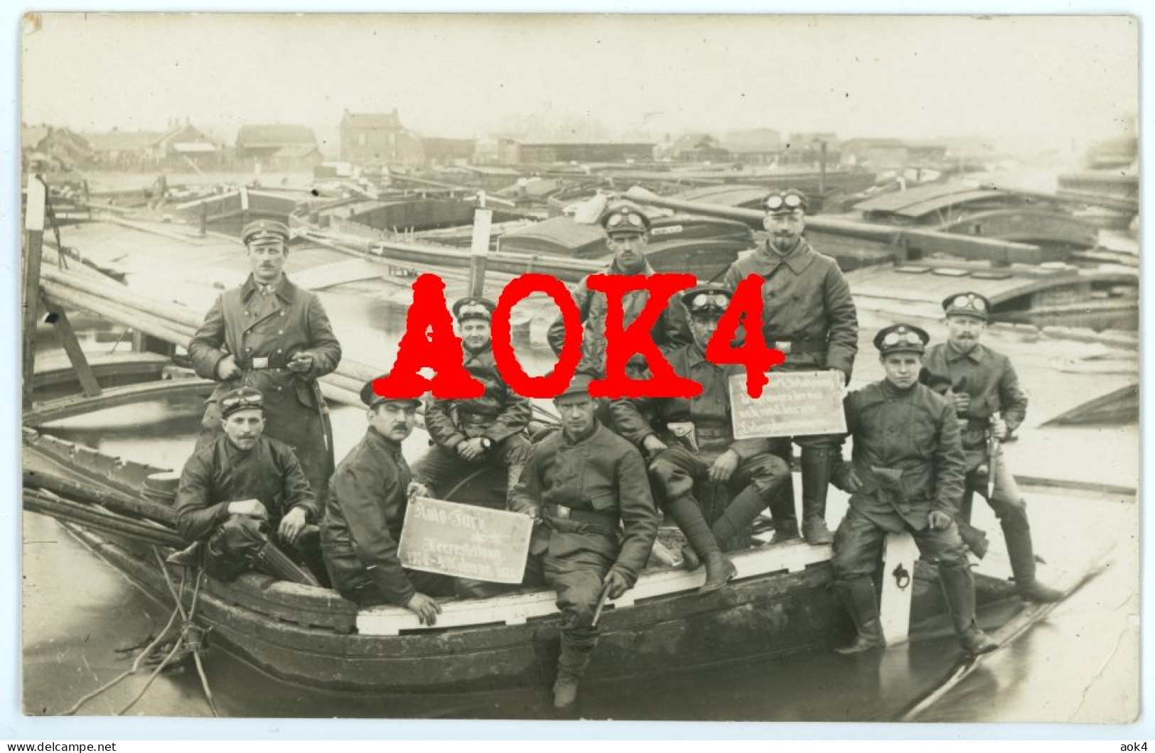 02 Aisne CHAUNY Canal Oise Kraftfahrer 1914 Occupation Allemande Bateaux - Chauny