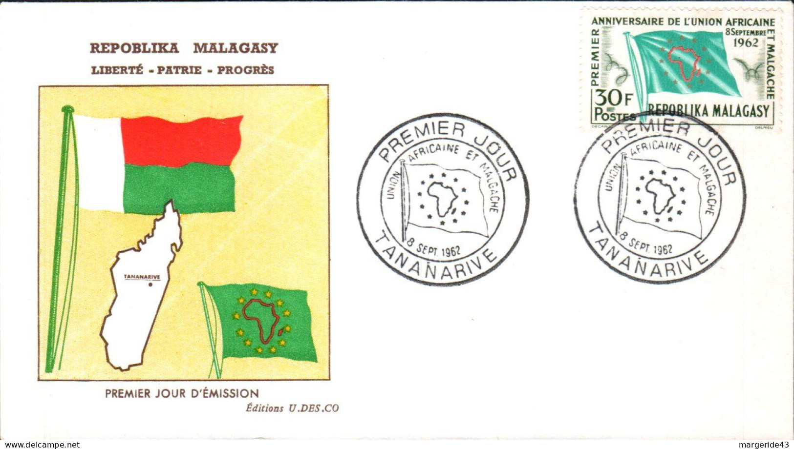 MADAGASCAR FDC 1962  UNION AFRICAINE ET MALGACHE - Madagaskar (1960-...)