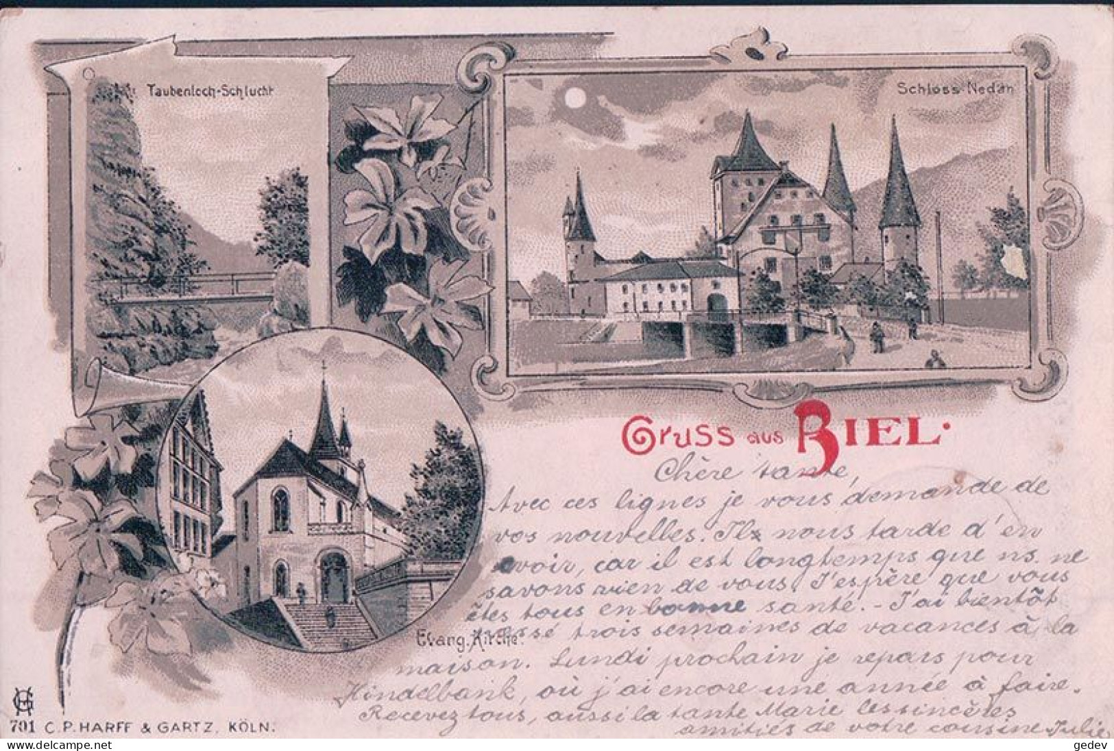 Gruss Aus Biel, Litho 3 Vues (701) Pli D'angle - Bienne