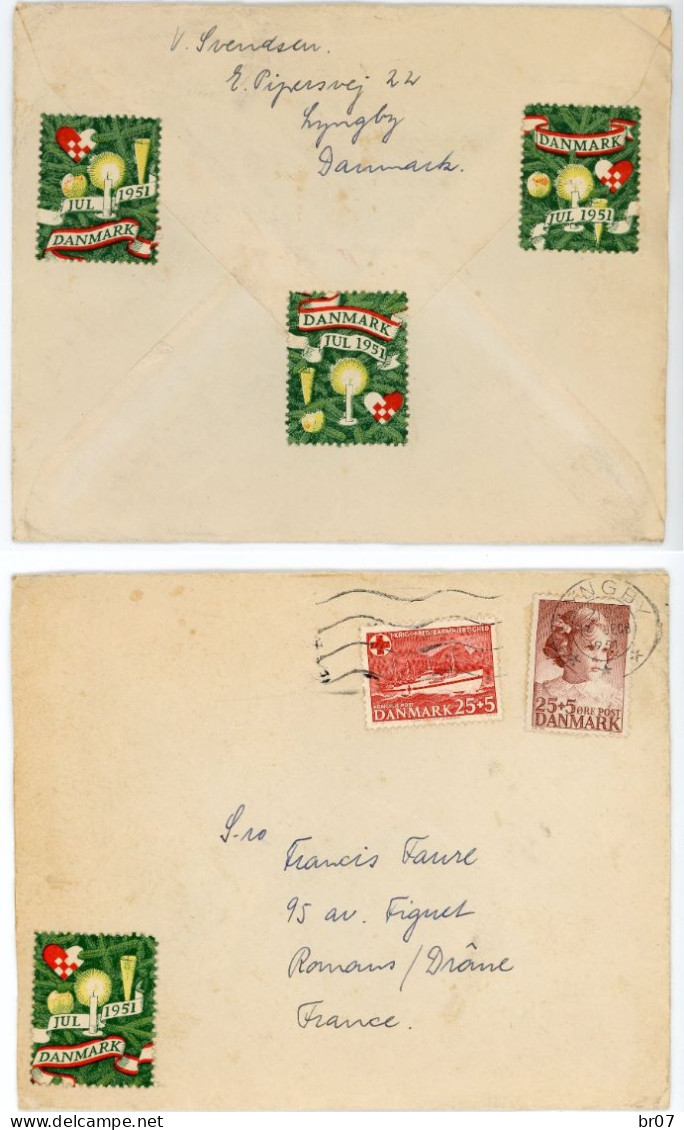 ESPERANTO DANEMARK ENV 1951 LYNGBY VIGNETTE LETTRE AVION => FRANCE - Lettres & Documents