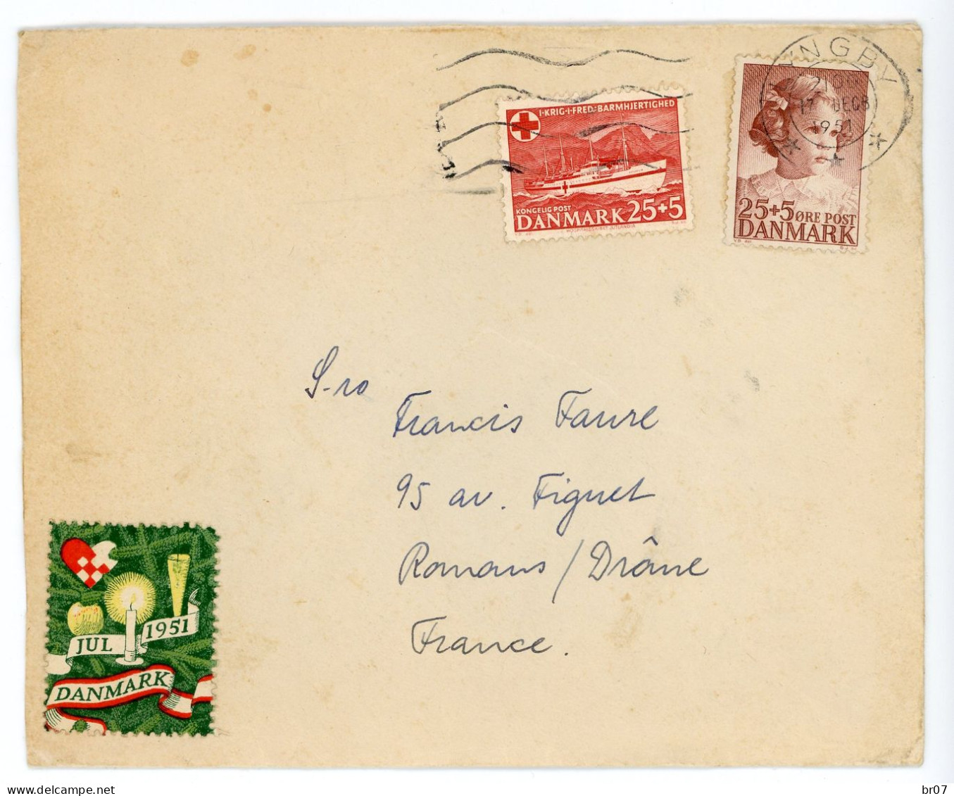 ESPERANTO DANEMARK ENV 1951 LYNGBY VIGNETTE LETTRE AVION => FRANCE - Cartas & Documentos