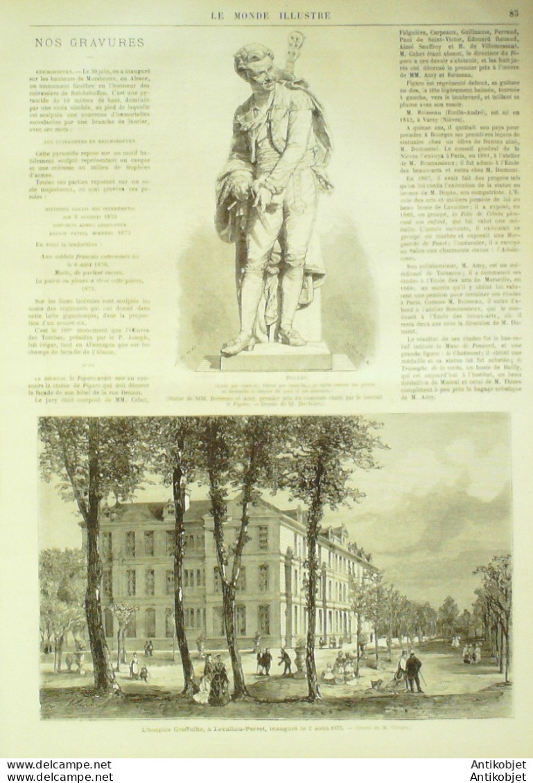 Le Monde Illustré 1873 N°852 Reichshoffen (67) Belfort (90) Levallois-Perret(92) Autriche Vienne - 1850 - 1899
