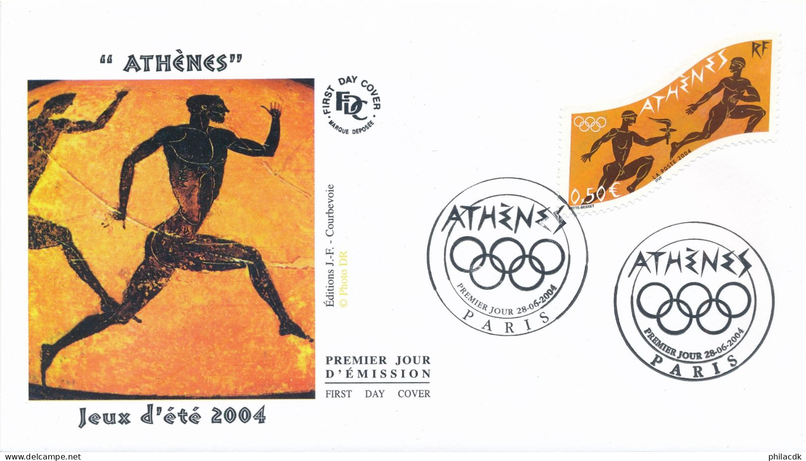 FRANCE - ENVELOPPE PREMIER JOUR JEUX OLYMPIQUES JO D ETE ATHENES OBLITEREE PARIS DU 28 JUIN 2004 - Estate 2004: Atene