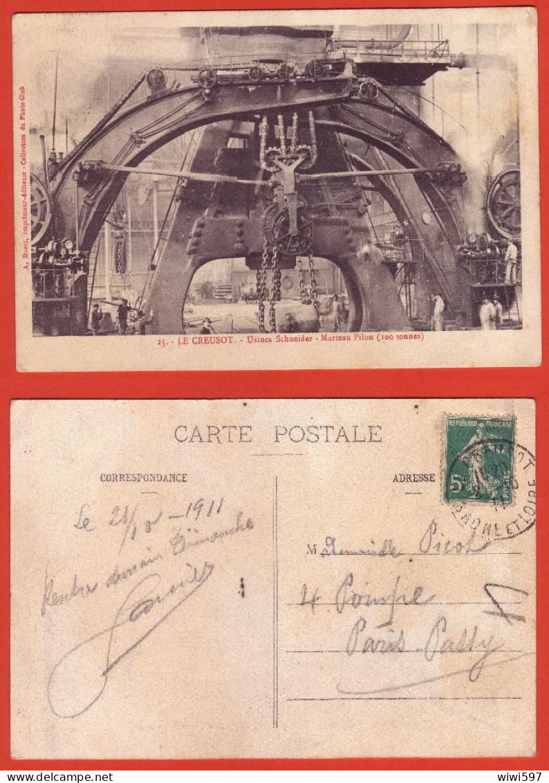 CARTE  POSTALE ANCIENNE DU CREUSOT - USINES SCHNEIDER - MARTEAU PILON 100 TONNES - Le Creusot