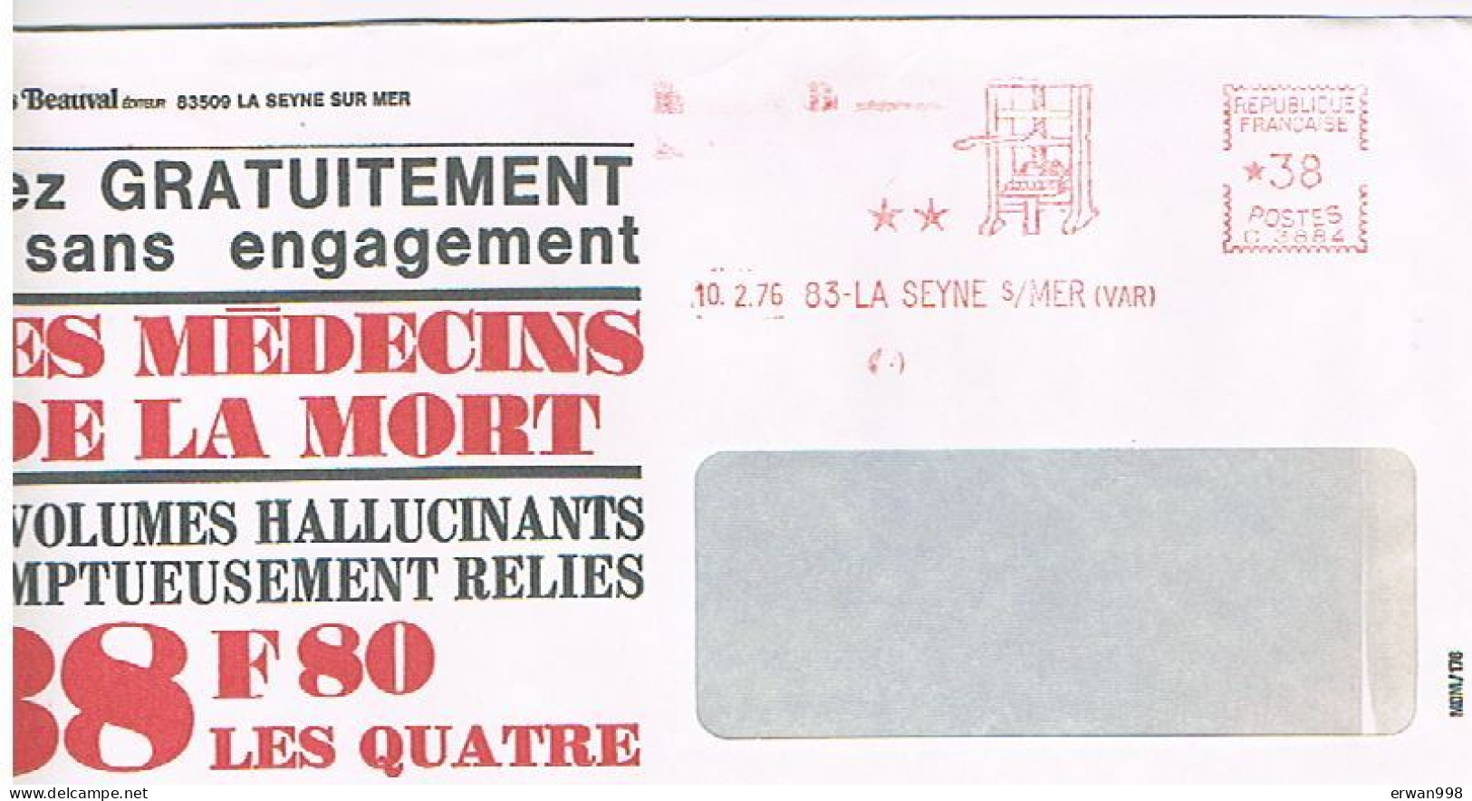 83 LA SEYNE SUR MER  - EMA Rouge Du 10/2/1976 Editions Beauval  Imprimerie Et Livres  96 - EMA ( Maquina De Huellas A Franquear)
