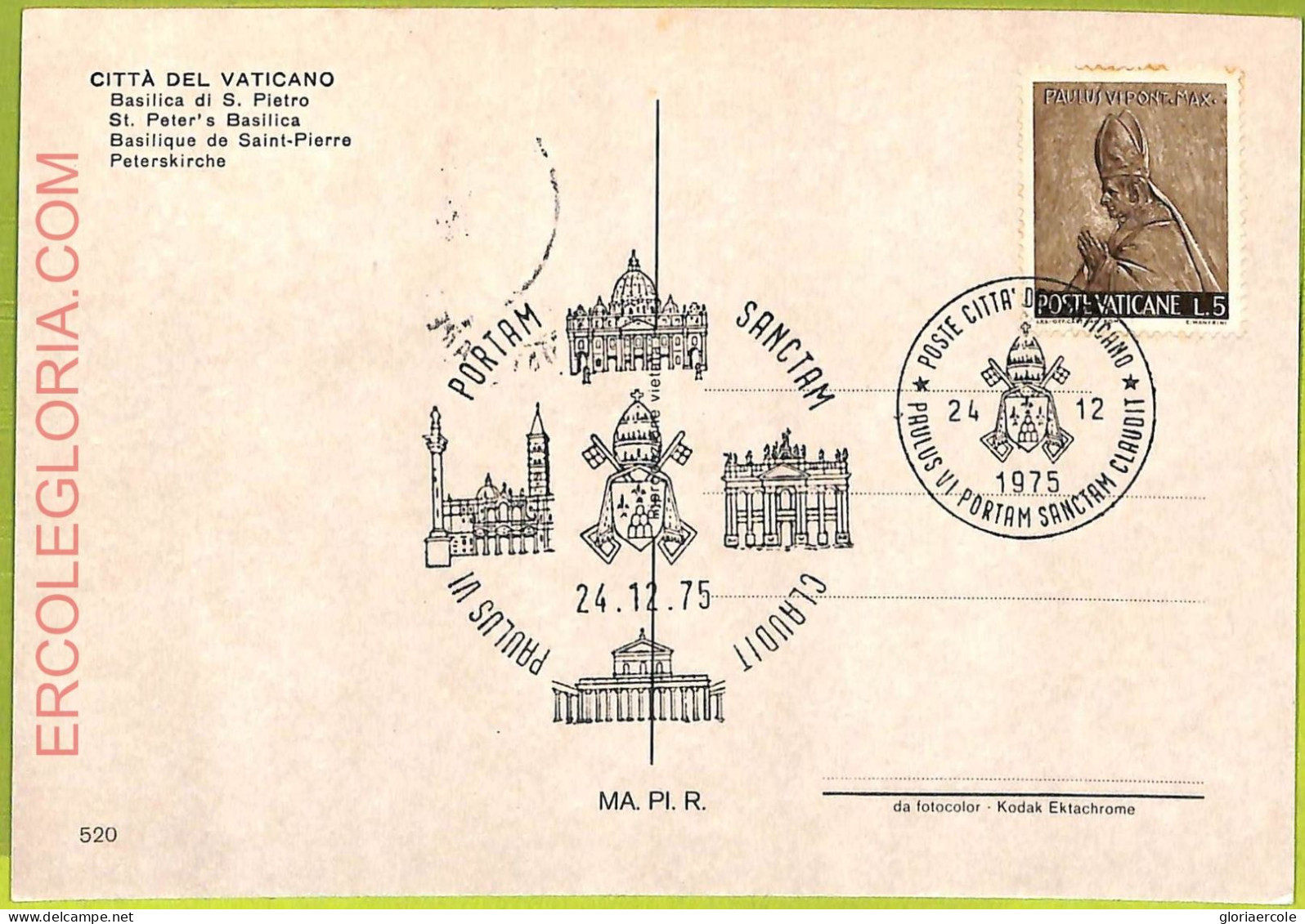 Ad3283 - VATICAN - Postal History - MAXIMUM CARD - 1975 - ARCHITECTURE - Andere & Zonder Classificatie