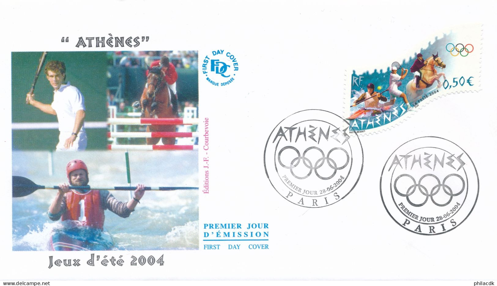 FRANCE - ENVELOPPE PREMIER JOUR JEUX OLYMPIQUES JO D ETE ATHENES OBLITEREE PARIS DU 28 JUIN 2004 - Zomer 2004: Athene