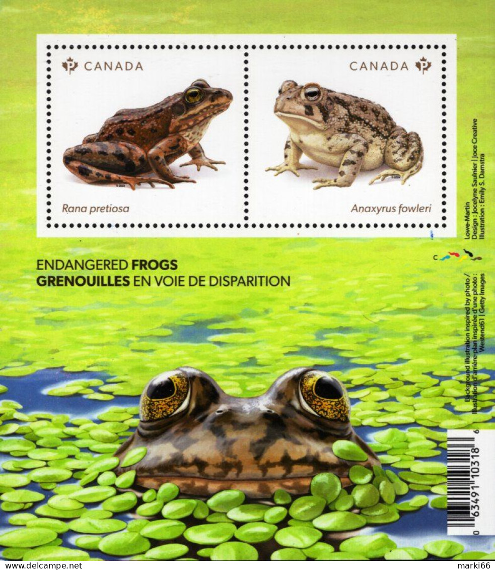 Canada - 2024 - Endangered Frogs - Mint Souvenir Sheet - Unused Stamps