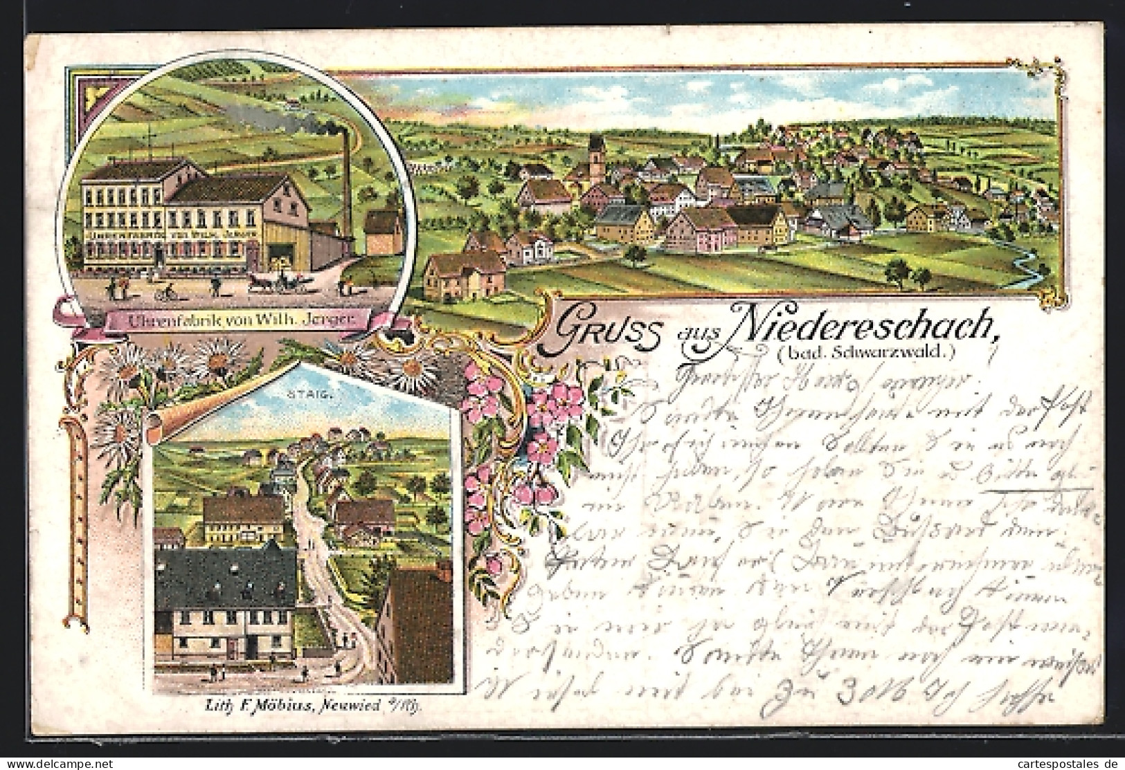 Lithographie Niedereschach /bad. Schwarzwald, Uhrenfabrik Von Wilh. Jerger, Ortsansicht, Strassenpartie In Staig  - Other & Unclassified