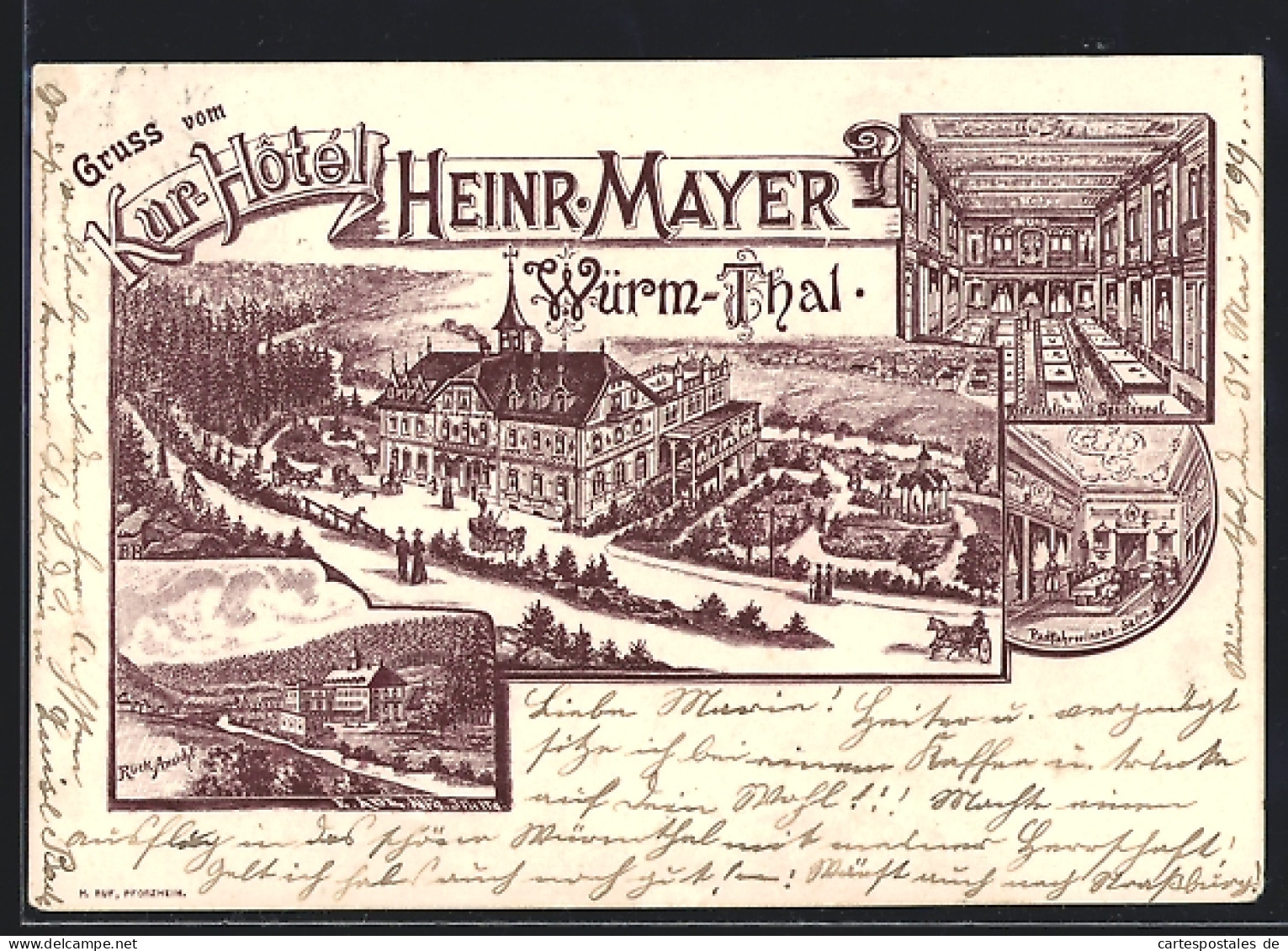 Lithographie Pforzheim, Kur-Hotel Heinrich Mayer Im Würm-Thal  - Pforzheim