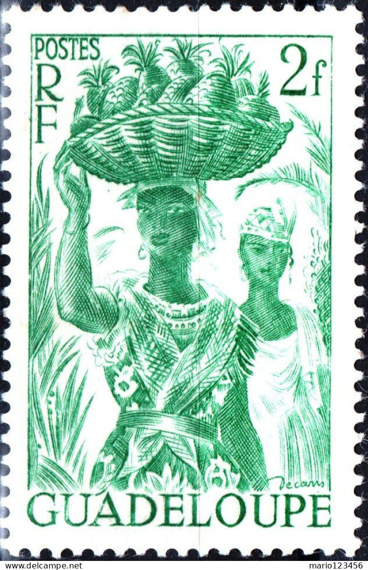 GUADALUPA, GUADALOUPE, COSTUMI LOCALI, 2 Fr., 1947, FRANCOBOLLI NUOVI (MNH**) Mi:GP 220, Scott:GP 195, Yt:GP 203 - Unused Stamps