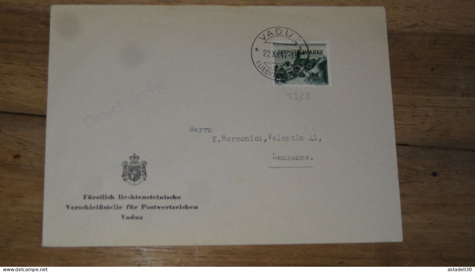 Enveloppe LIECHTEINSTEIN, Vaduz 1947, Dienstmarke ......... Boite1 ..... 240424-213 - Storia Postale