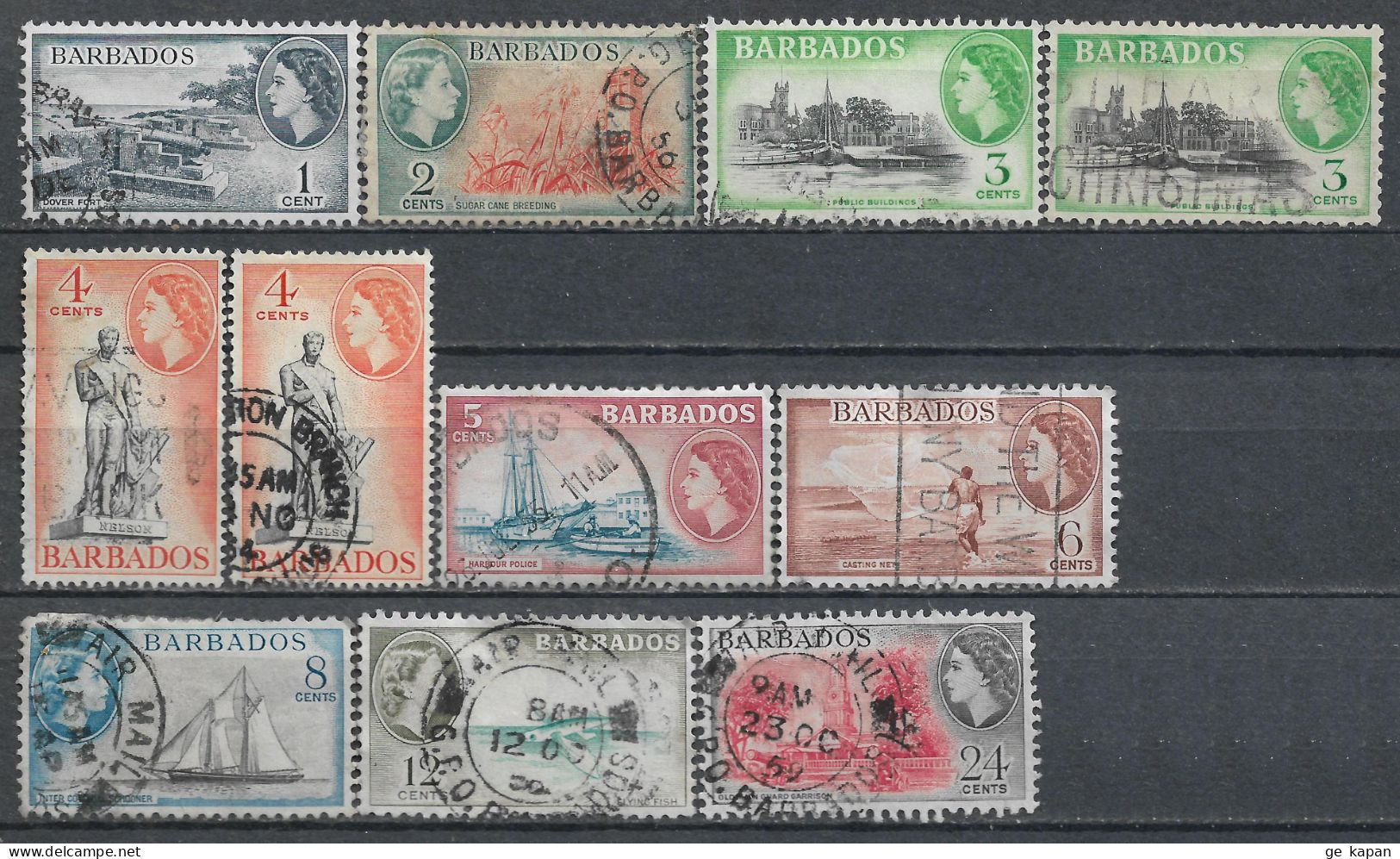 1953-1956 BARBADOS Set Of 11 USED STAMPS (Michel # 203-211) CV €4.70 - Barbados (...-1966)