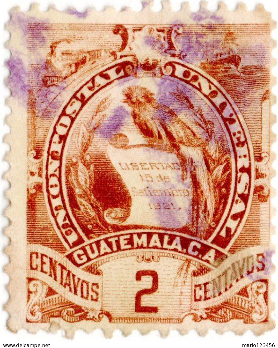 GUATEMALA, STEMMI, COAT OF ARMS, 1887, FRANCOBOLLI USATI Scott:GT 44, Yt:GT 45 - Guatemala