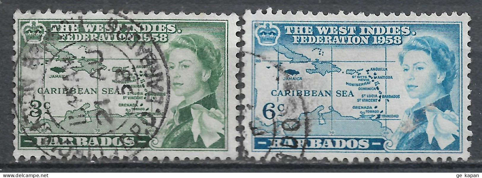 1958 BARBADOS Set Of 2 USED STAMPS (Michel # 216,217) CV €1.50 - Barbados (...-1966)