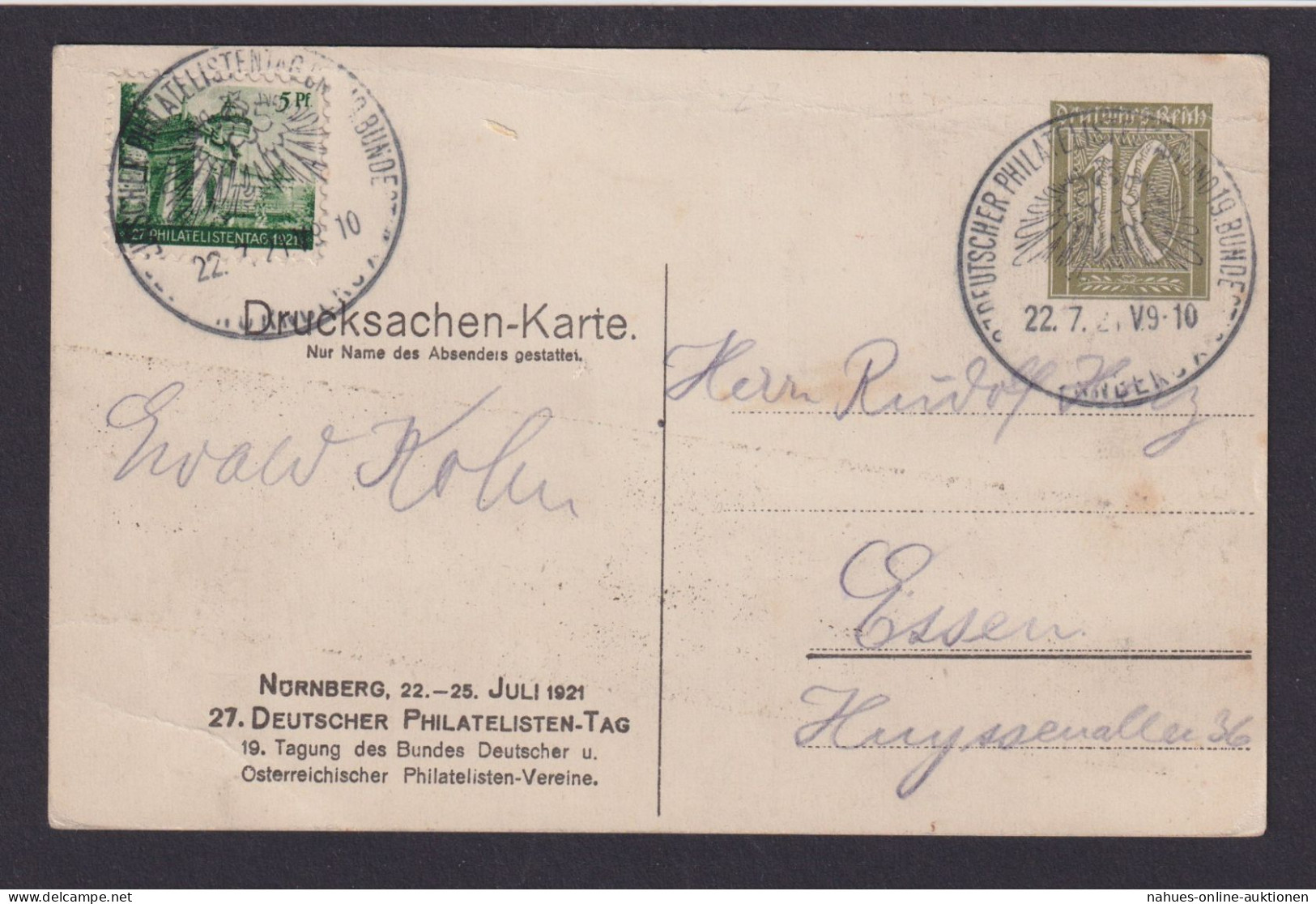 Nürnberg Deutsches Reich Privatganzsache Posthorn St Philatelistentag Essen Plus - Brieven En Documenten