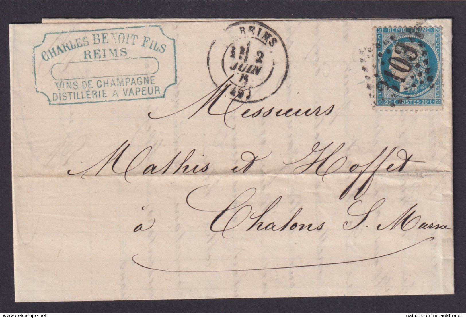 Reims Frankreich Brief EF 20 C. Chalons Sur Marne - Covers & Documents
