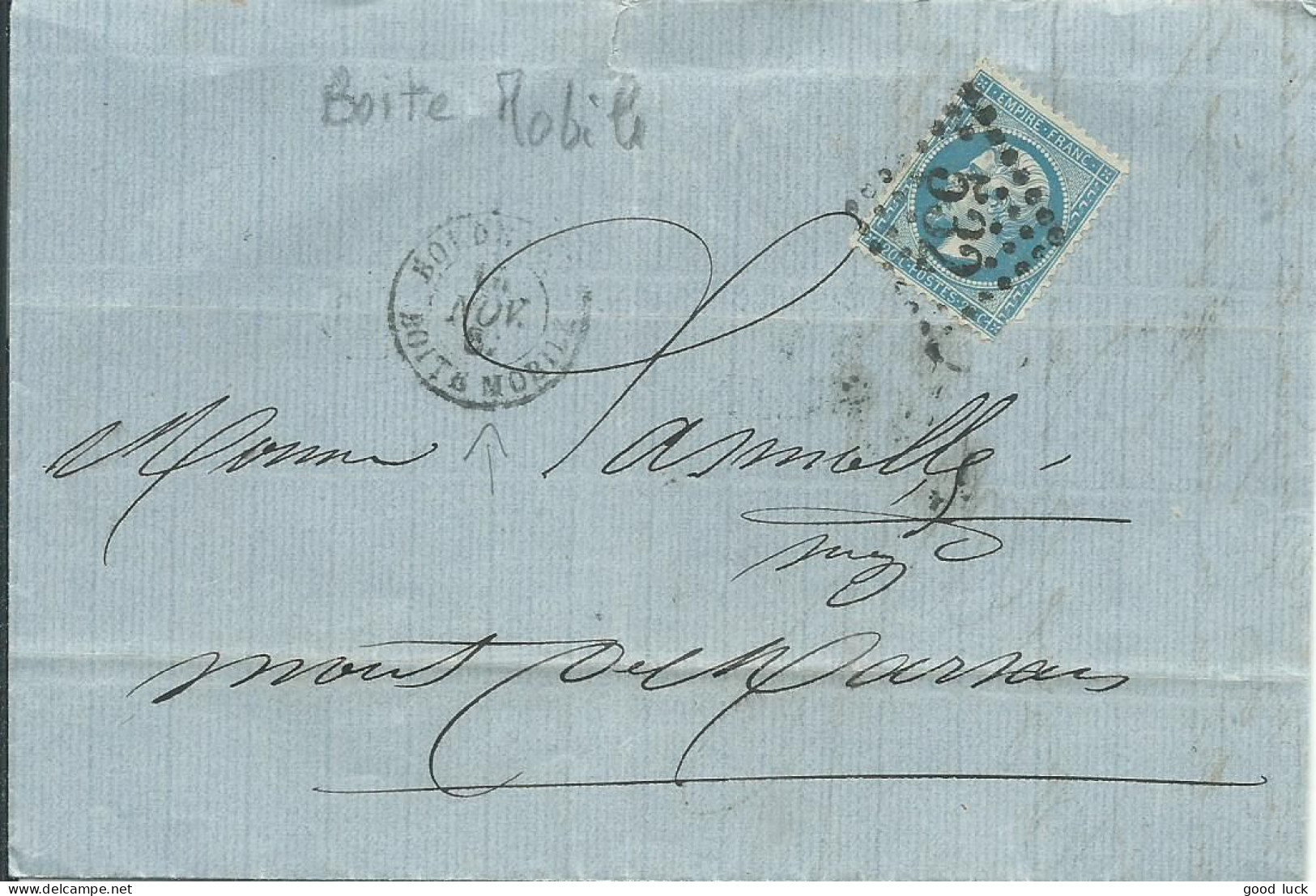 FRANCE LETTRE 20c GC 532 BORDEAUX BOITE MOBILE ( GIRONDE ) POUR MONT DE MARSAN ( LANDES ) DE 1867 LETTRE COVER - 1849-1876: Période Classique