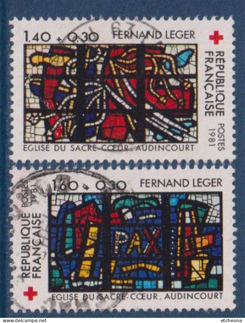 Croix Rouge Eglise Sacré Cœur D'Audincourt Vitraux De Fernand Léger: Les Fouets De La Passion La Paix N°2175 Et 2176 - Oblitérés
