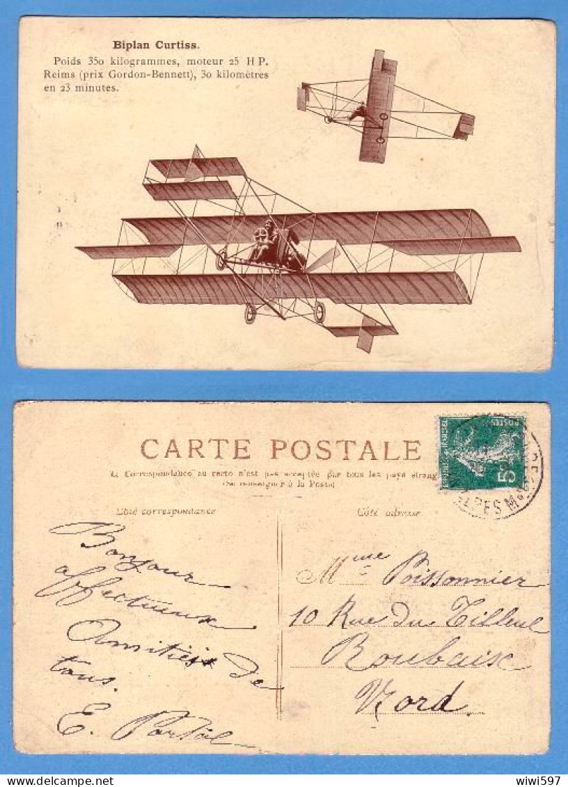 CARTE POSTALE ANCIENNE - AVIATION - BIPLAN CURTIS - AVION DES PREMIERS AGES - Other & Unclassified