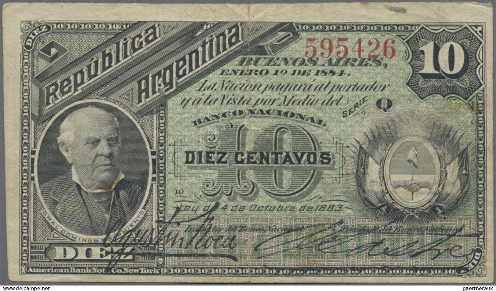 Argentina: Banco National 10 Centavos 1884, Signature Roca & Sastre, Q Series, P - Argentina