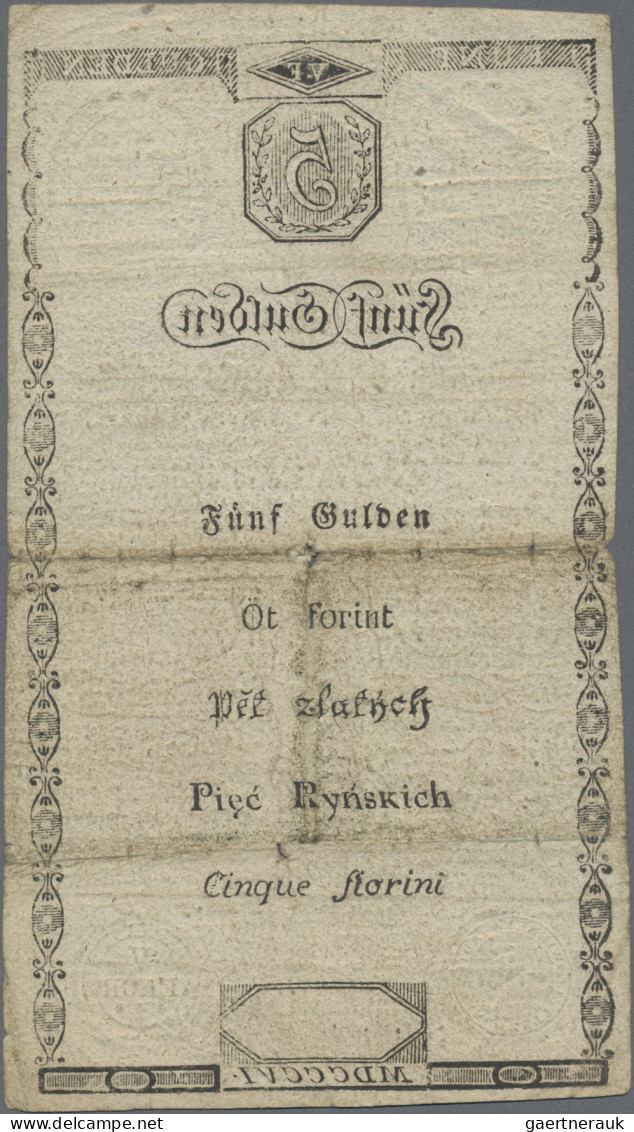 Austria: Wiener Stadt-Banko-Zettel, 5 Gulden 1806 (P.A38, F/F-, Tiny Tears) And - Oostenrijk