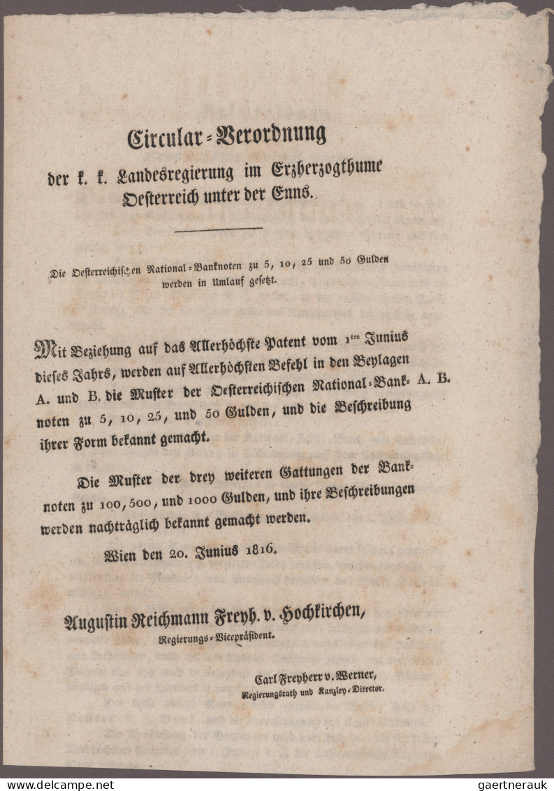 Austria: Oesterreichische National-Zettel-Bank, Circular-Verordnung Vom 20. Juni - Autriche