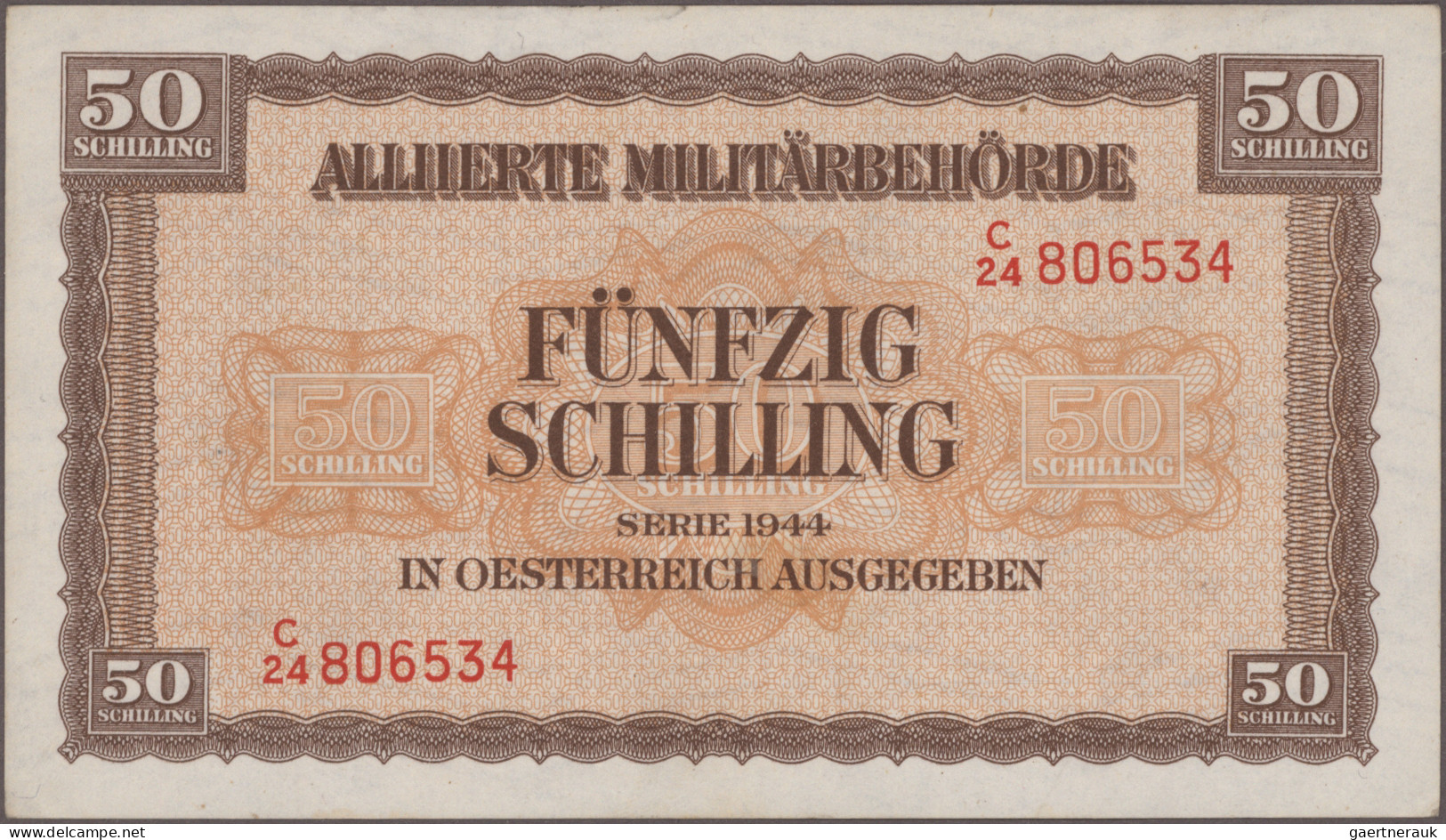 Austria: Alliierte Militärbehörde, Lot With 8 Banknotes, Series 1944, With 50 Gr - Oesterreich