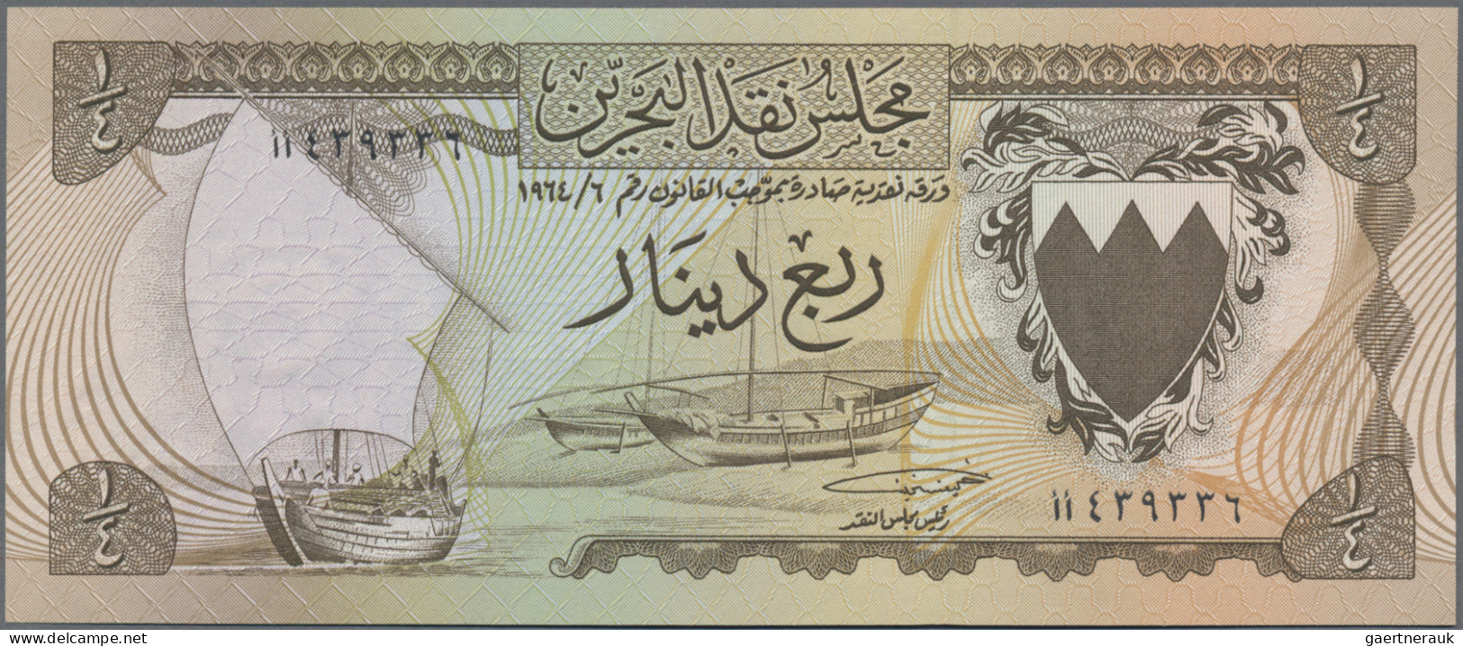 Bahrain: Bahrain Currency Board, 1/4 Dinar L.1964, P.2, Soft Traces From A Paper - Bahreïn