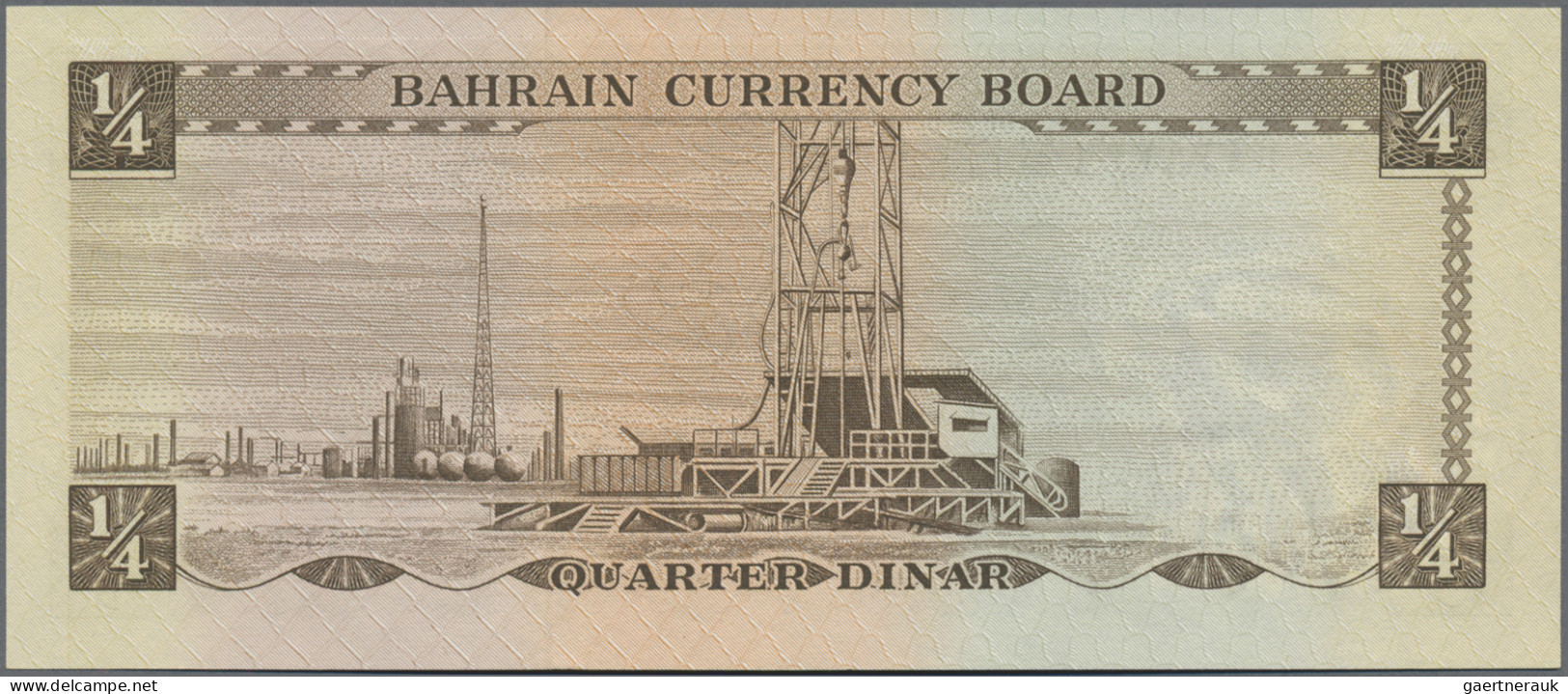 Bahrain: Bahrain Currency Board, 1/4 Dinar L.1964, P.2, Soft Traces From A Paper - Bahreïn