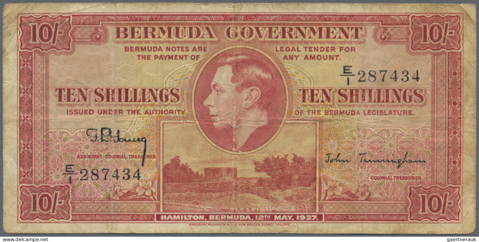 Bermuda: Bermuda Government 10 Shillings 12th May 1937 With Fractional Serial Nu - Bermuda