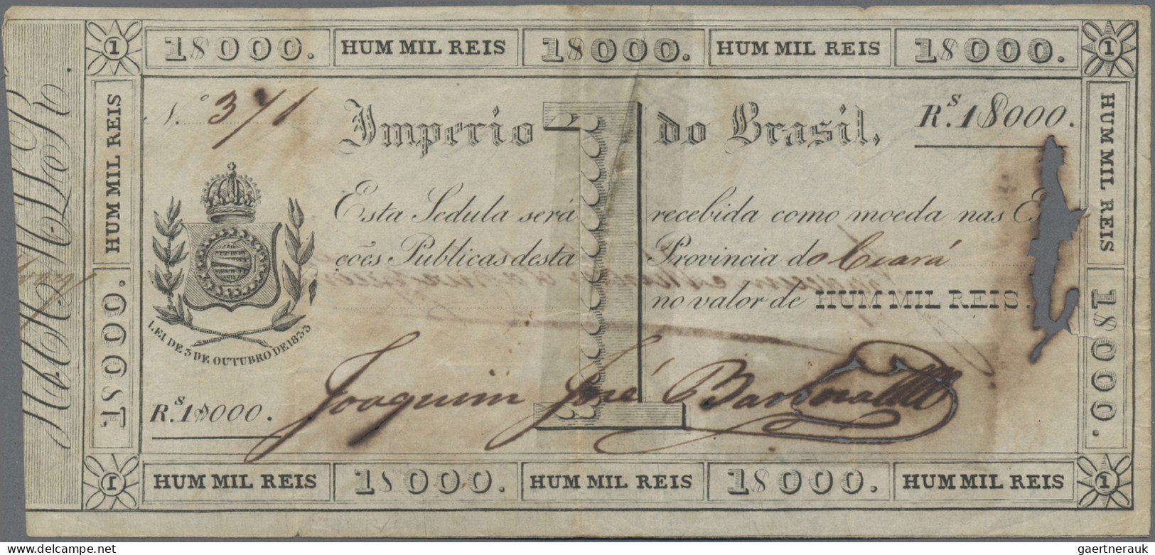 Brazil: Imperio Do Brasil, 1 Mil Reis 1833, P.A151, Small Tears Due To Ink Corro - Brazilië