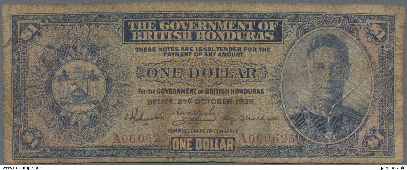 British Honduras: The Government Of British Honduras, 1 Dollar 2nd October 1939, - Honduras