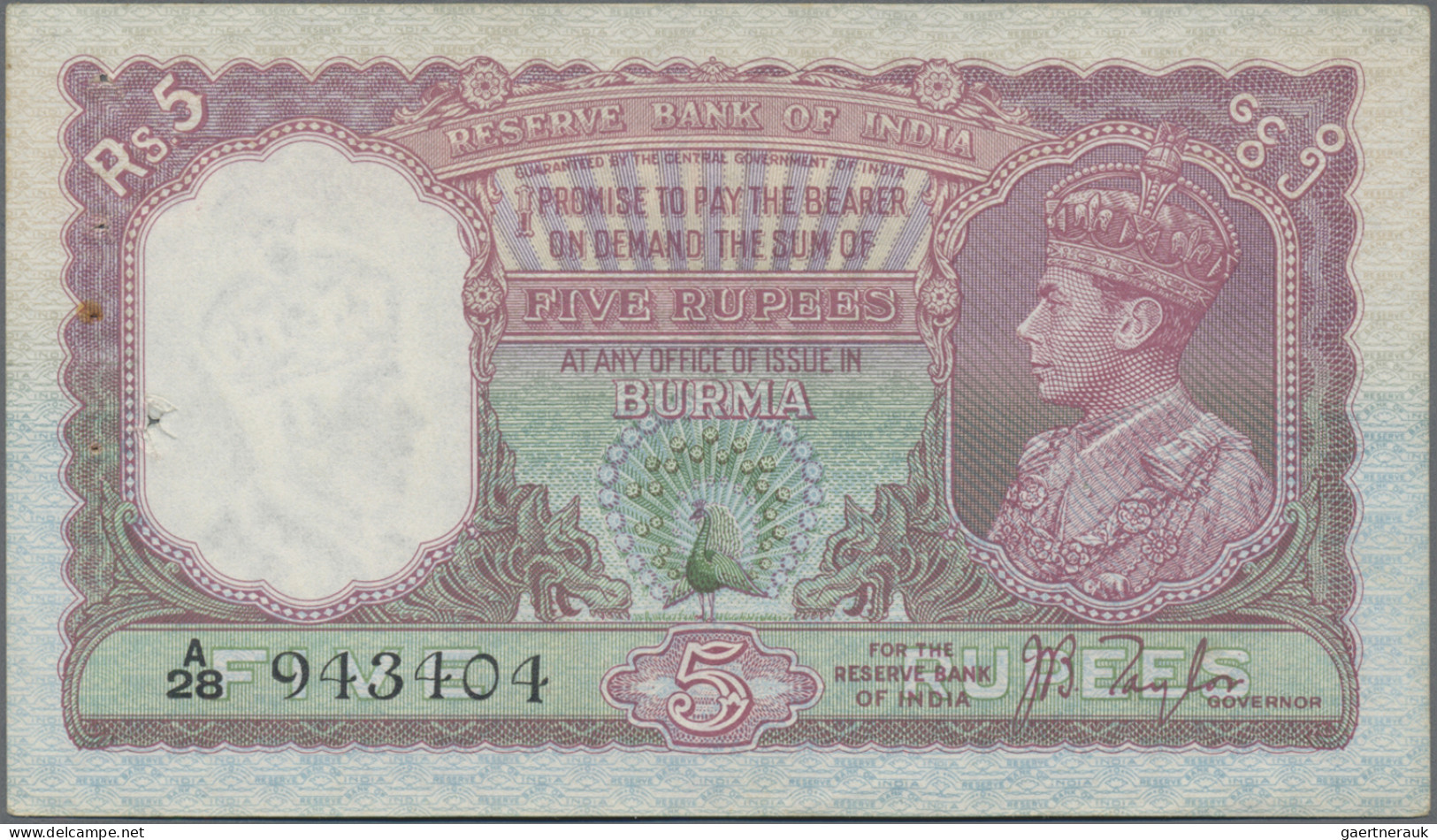 Burma / Myanmar / Birma: Reserve Bank Of India - BURMA, Series ND(1938), Pair Wi - Myanmar