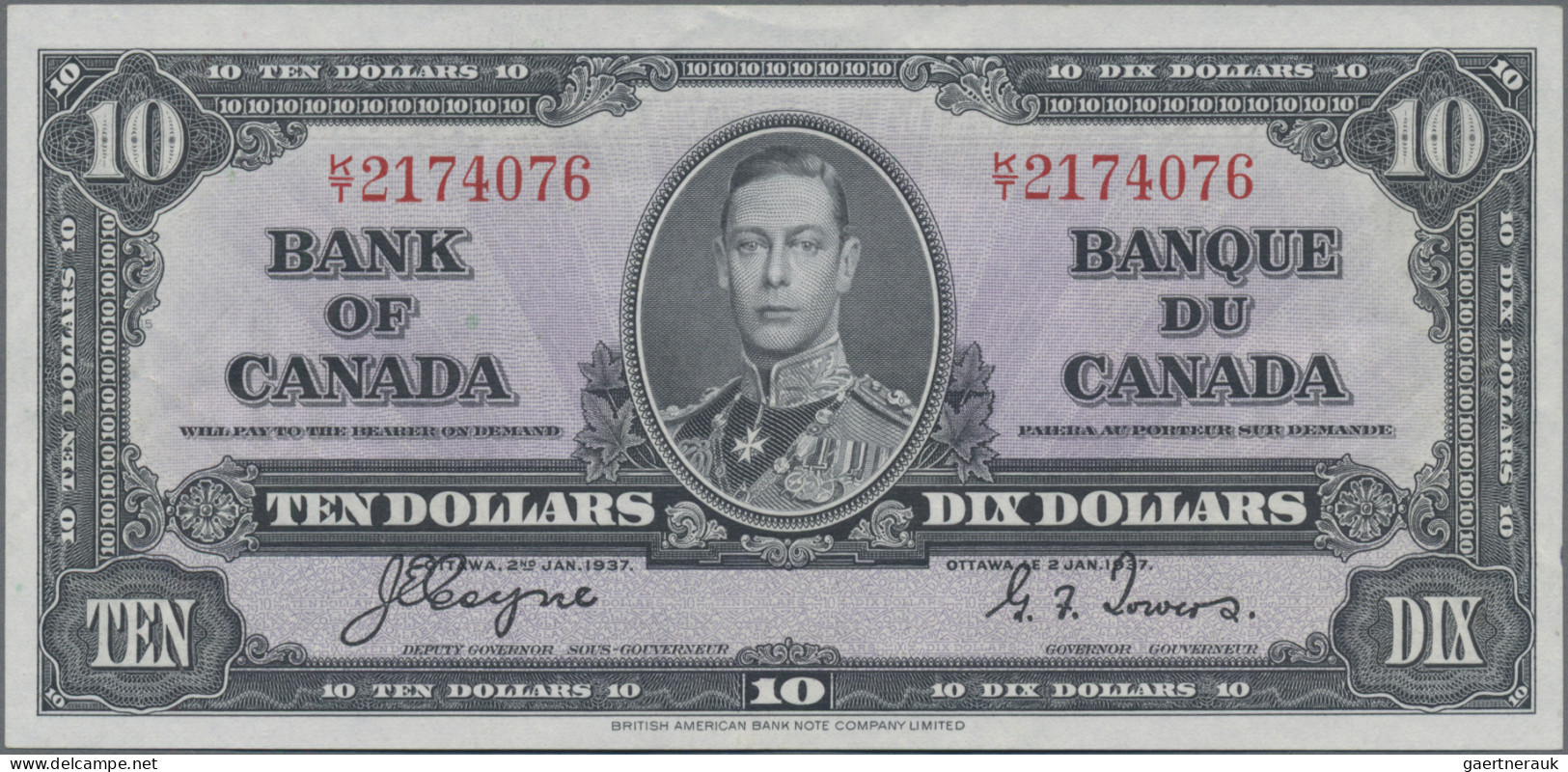 Canada: Bank Of Canada, 10 Dollars 2nd January 1937 With Signatures Coyne & Towe - Canada