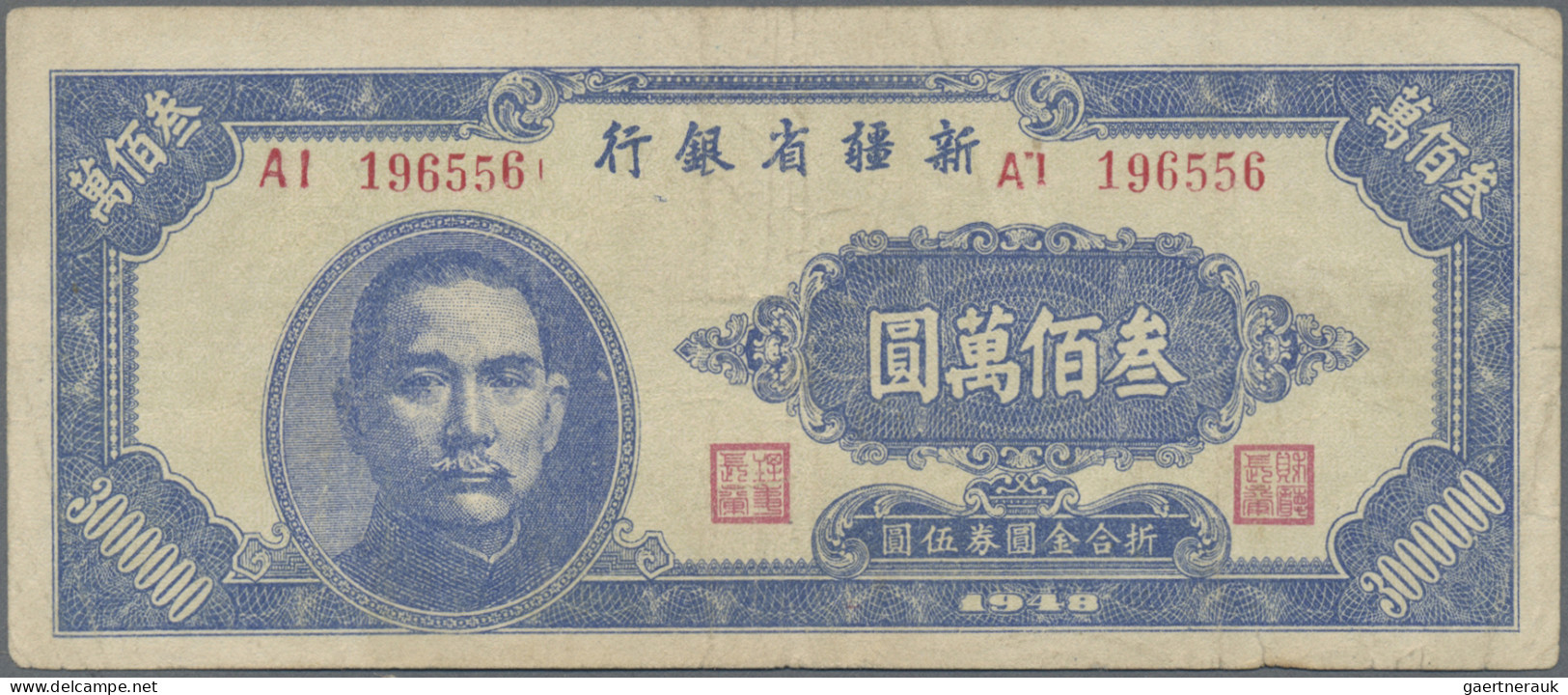 China: SINKIANG PROVINCIAL BANK, Pair With 3 Million And 6 Million Yuan 1948, P. - Cina