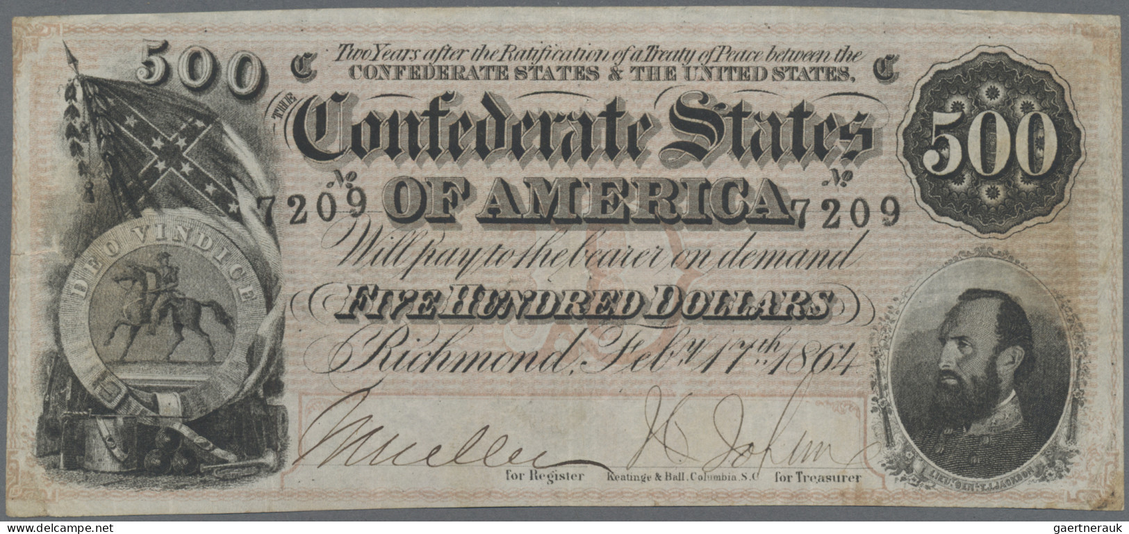 Confederate States Of America: The Confederate States Of America, 500 Dollars 17 - Confederate (1861-1864)