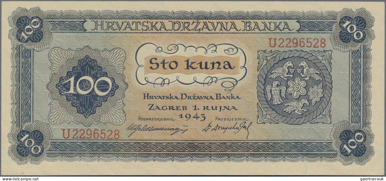 Croatia: 20 Kuna 1944 (P.9b In UNC) And 100 Kuna 1943 (P.11, UNC). (2 Pcs.) - Croatie