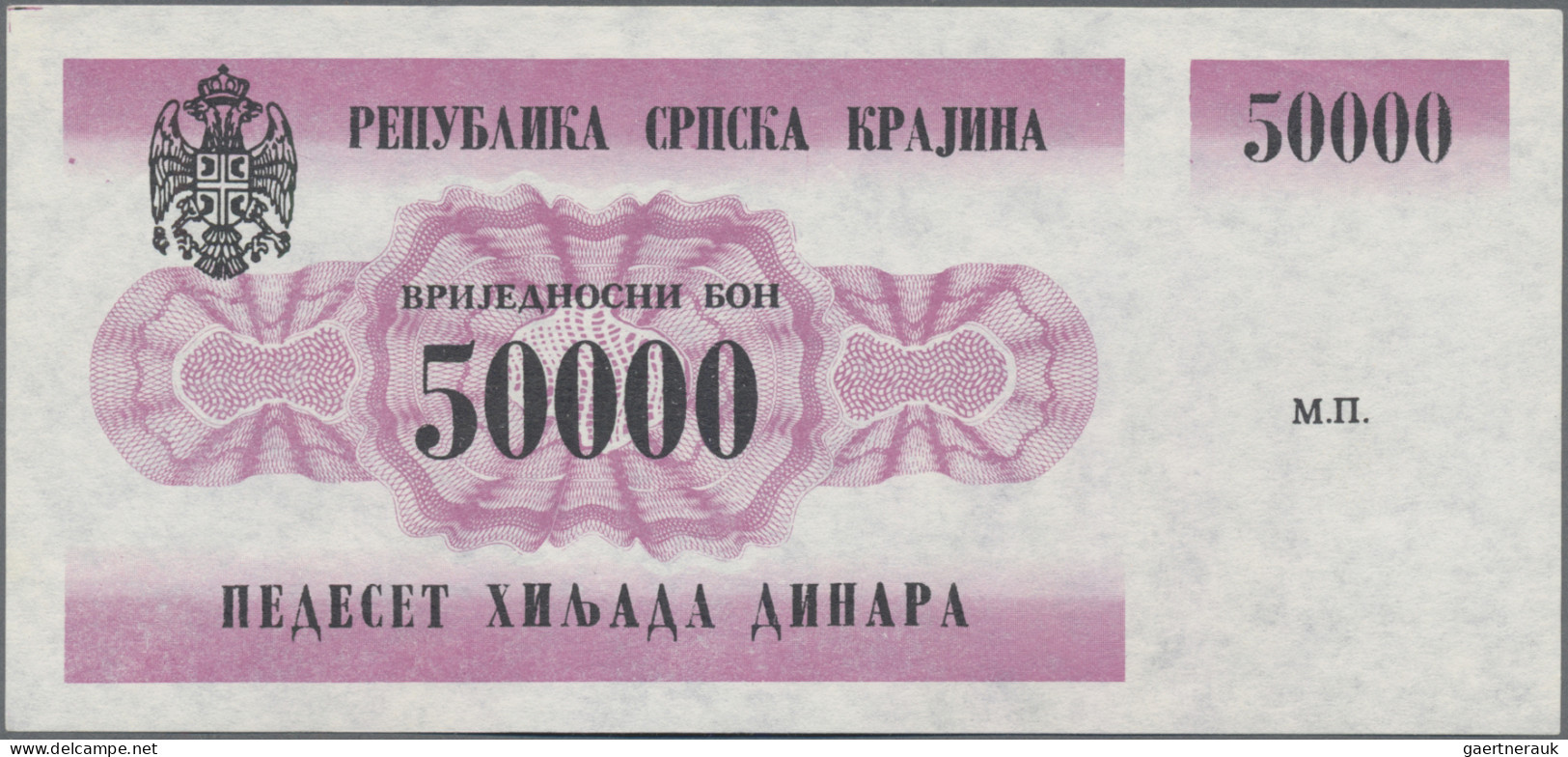 Croatia: Republika Srpska Krajina, Set With 10.000, 20.000 And 50.000 Dinara ND( - Kroatië