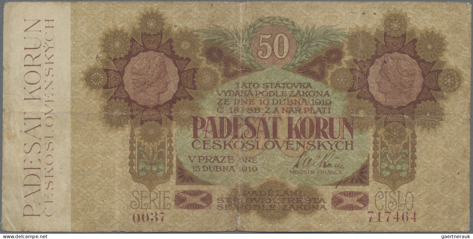 Czechoslovakia: Republika Československá 50 Korun 1919, P.10, Still Nice With Br - Tschechoslowakei