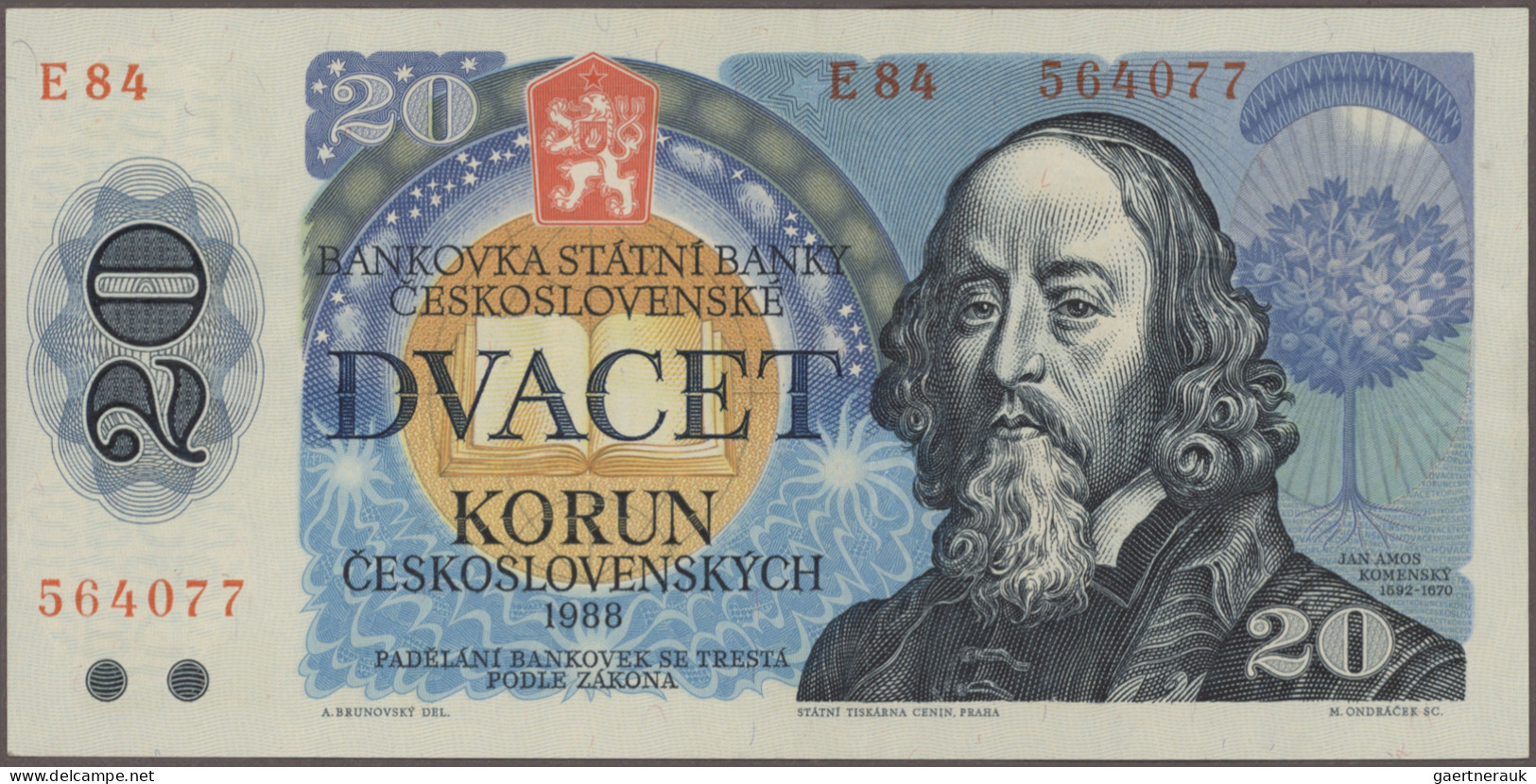 Czechoslovakia: Lot With 9 Banknotes, Series 1944-1988, With 100 Korun 1944 (P.4 - Cecoslovacchia