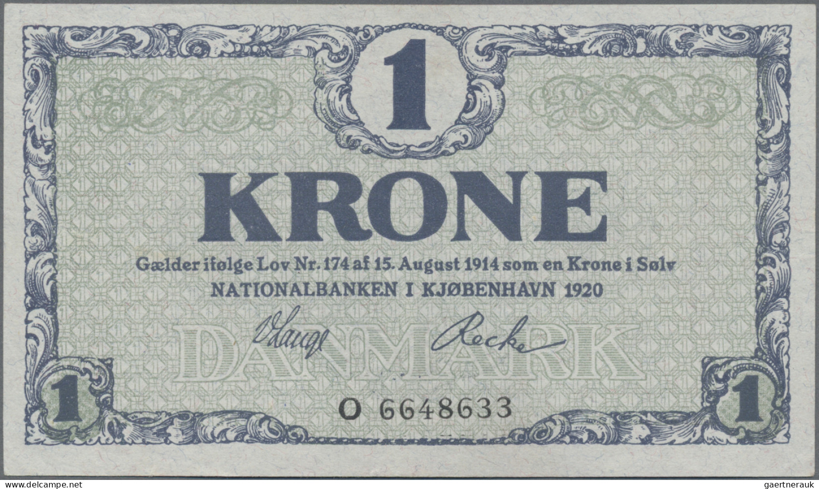 Denmark: Nationalbanken I Kjøbenhavn, 1 Krone 1920, Series O, P.12e, In Perfect - Denmark