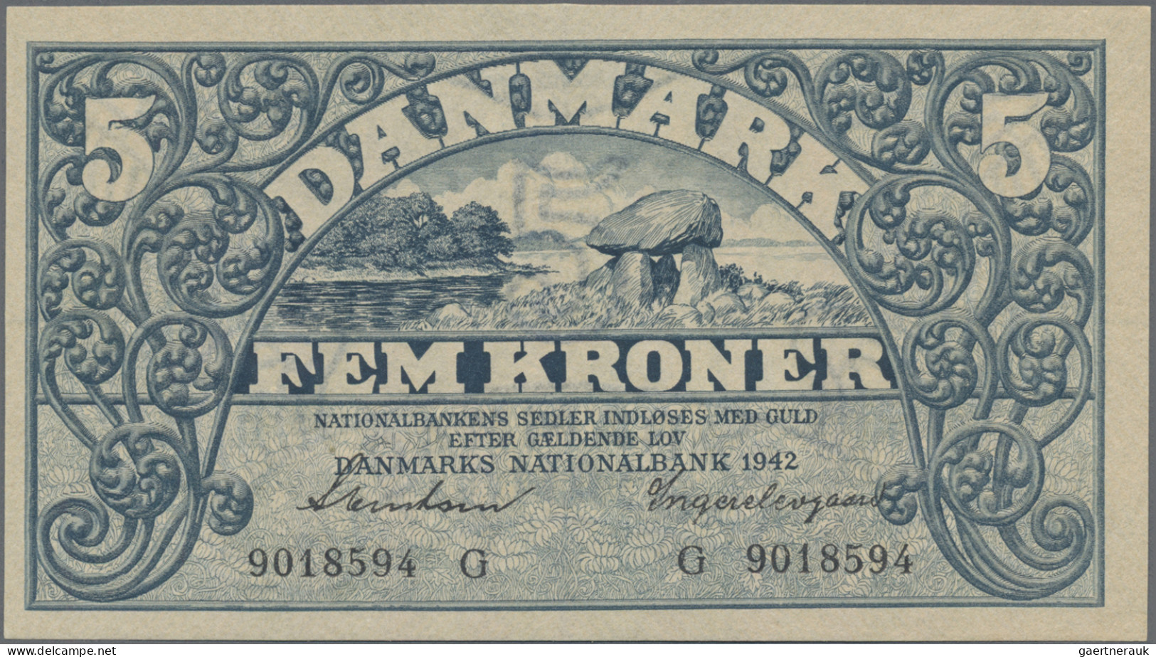 Denmark: Danmarks Nationalbank, 5 Kroner 1942, Series G, P.30f, In Perfect UNC C - Danemark