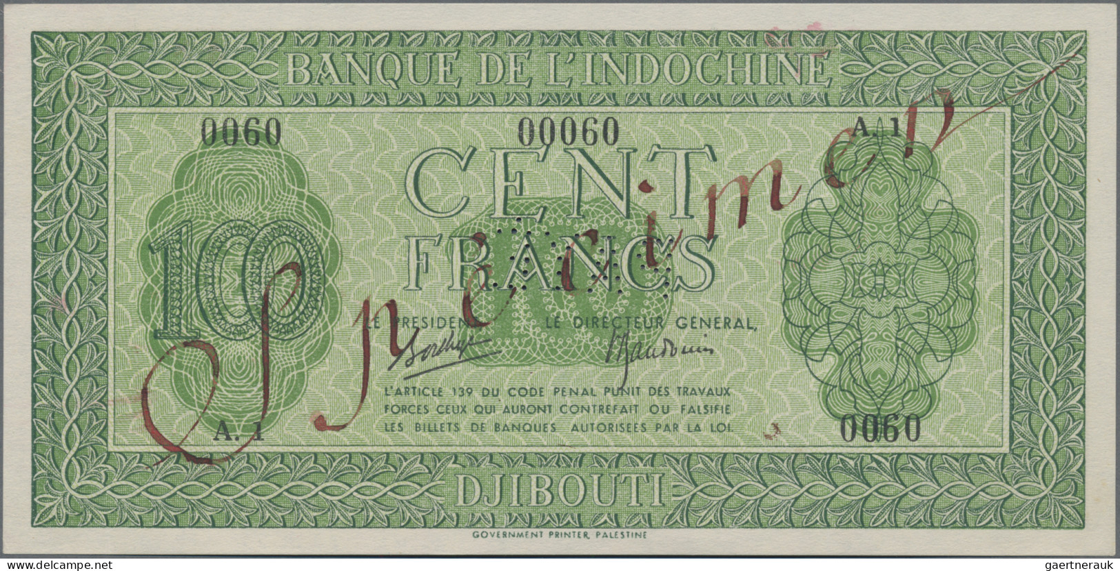 Djibouti: Banque De L'Indochine – DJIBOUTI / French Somaliland, 100 Francs ND(19 - Djibouti