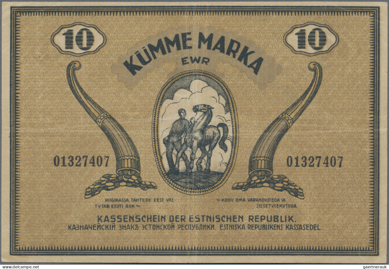 Estonia: Eesti Vabariigi, 10 Marka 1919, With Cloud Around Text "KÜMME MARKA" On - Estland