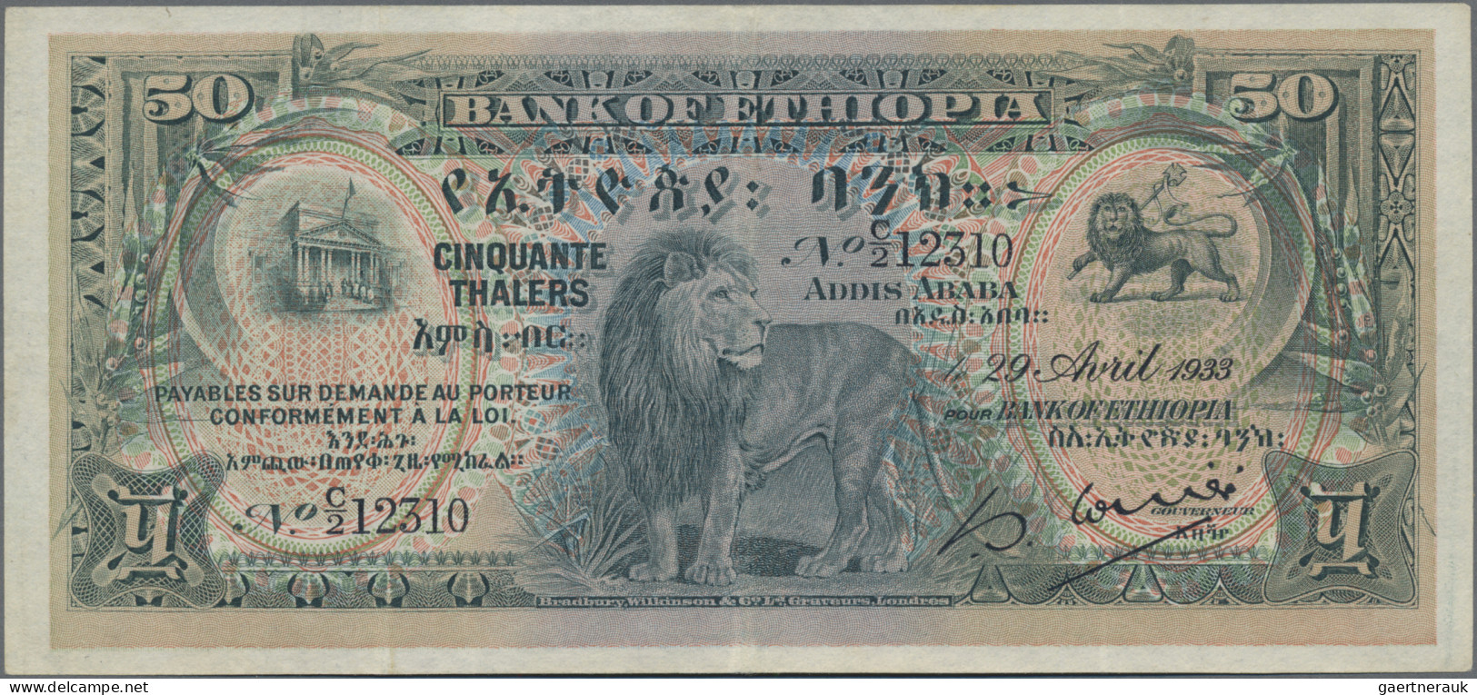 Ethiopia: Bank Of Ethiopia, 50 Thalers 29th April 1933, P.9, Exceptional Nice Co - Etiopía